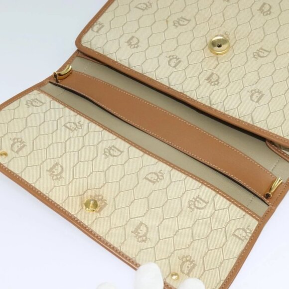 Christian Dior Honeycomb Canvas Hand Bag PVC Leather Beige Auth 110505 - Picture 10 of 16